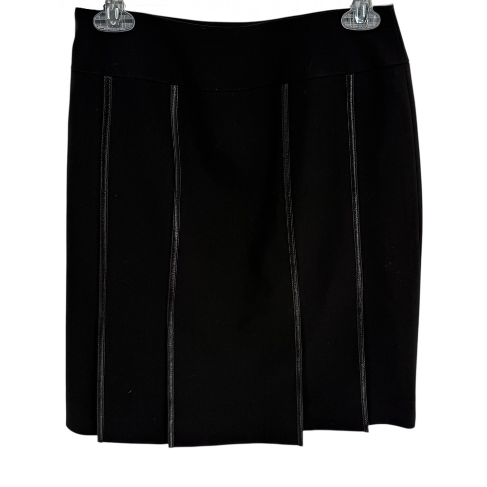 Carlisle Wool Skirt Womens Size 2 Black A-line Career Faux-leather Trim